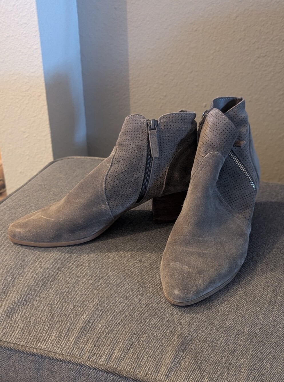 Women's Gray Suede Ankle Booties with Side Zip